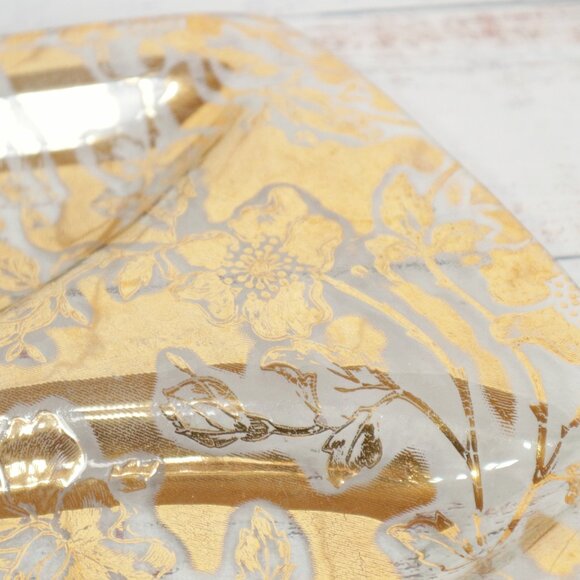 Mid-Century 22K Gold Leaf Divided Glass Tray Snack Platter Trinket Catch-All - Picture 4 of 6